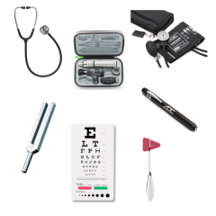 KGI-KIT 3M Littmann Classic III Stethoscope, Diagnostic Set, 512 & 128 Tuning Forks, Reflex Hammer, Sphygmomanometer, Pen Light, Snellen Eye Chart, Wristwatch, & Tape Measure