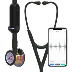 #8570 3M™ Littmann® CORE Digital Stethoscope, High Polish Rainbow Chestpiece Black Tube, Stem and Headset, 27 inch