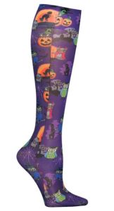 Graduated Support Socks / Knee High Hosiery 12 mmHg Compression  - FashionSupport-OWTT-Owl Be Trick or Treating