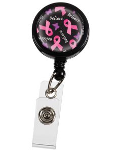 Breast Cancer Retractable ID Holder #S13-PBB (Pink Ribbon Believe on Black)