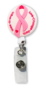 3D Rubber Retractable Badge Reel – Pink Ribbon #BH-021