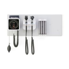GS 777 Integrated Wall System - Gray/White w/ Coaxial LED Ophthalmoscope,MacroView Otoscope, BP Aneroid, Ear Spec Dispenser #777-SM2WAX